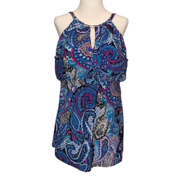 Trimshaper Other - Trimshaper Blue Paisley Keyhole Neck Adjustable Strap Tankini Swim Top Size 20W